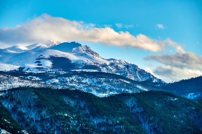 Scenic view of snowcapped mountains against sky