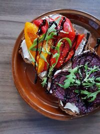 High angle view of food in plate