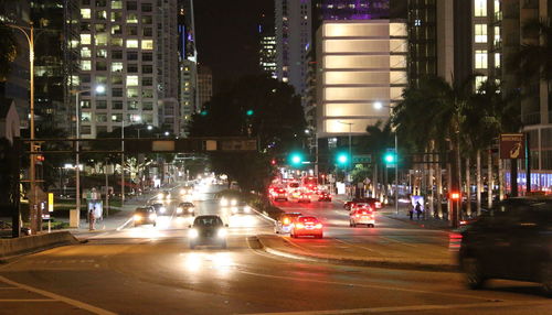 Traffic on city street at night