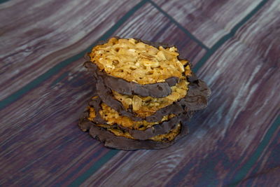 High angle view of cookies on table