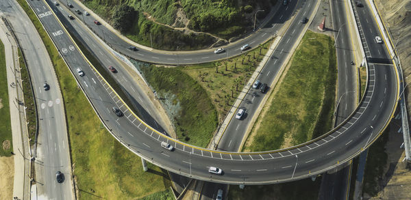 High angle view of highway seen through airplane