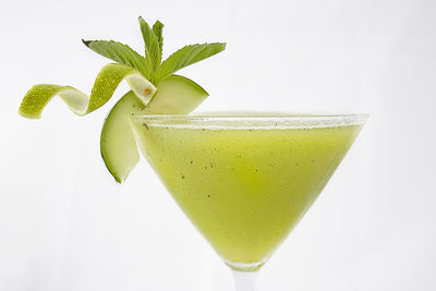 Close-up of drink against white background