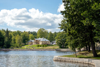 Leningrad region, vyborg, russia. - august 13, 2022  mon repos rocky landscape park with the estate.