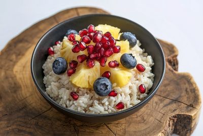 High angle view of food in bowl on table