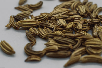 High angle view of roasted coffee beans on table