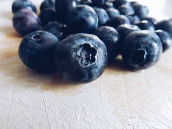 Close-up of blueberries on table