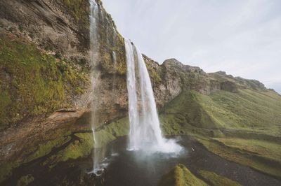 Low angle view of waterfall