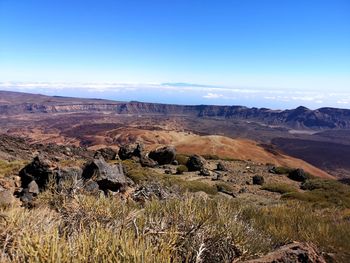 Scenic view of landscape against blue sky