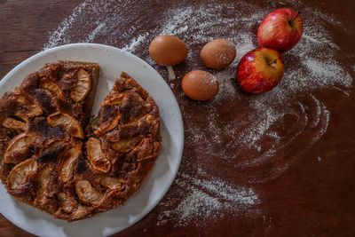 High angle view of dessert on table