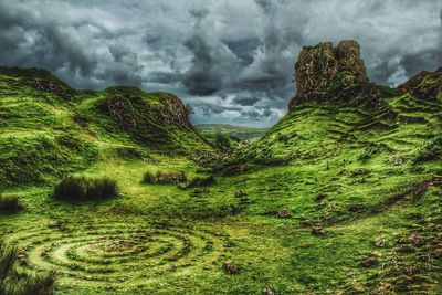 Scenic view of landscape against cloudy sky