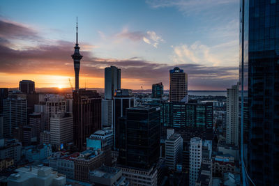 Auckland cityscape against the sky at sunset 