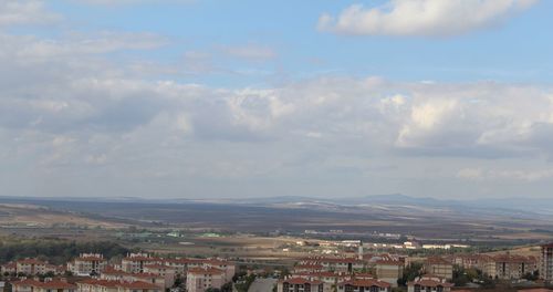 High angle view of townscape against sky