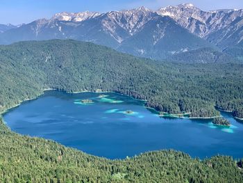 Panoramic view of lake and mountains against sky