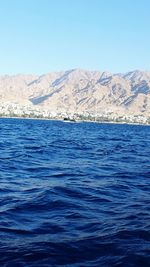 Scenic view of calm sea against clear blue sky