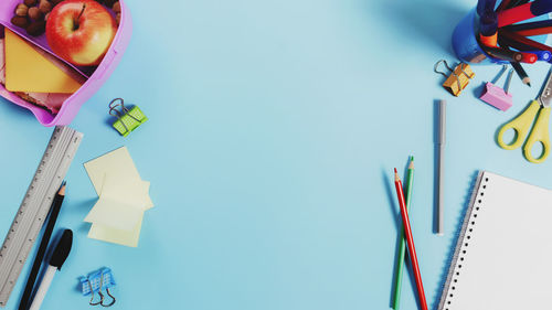 High angle view of colored pencils on table