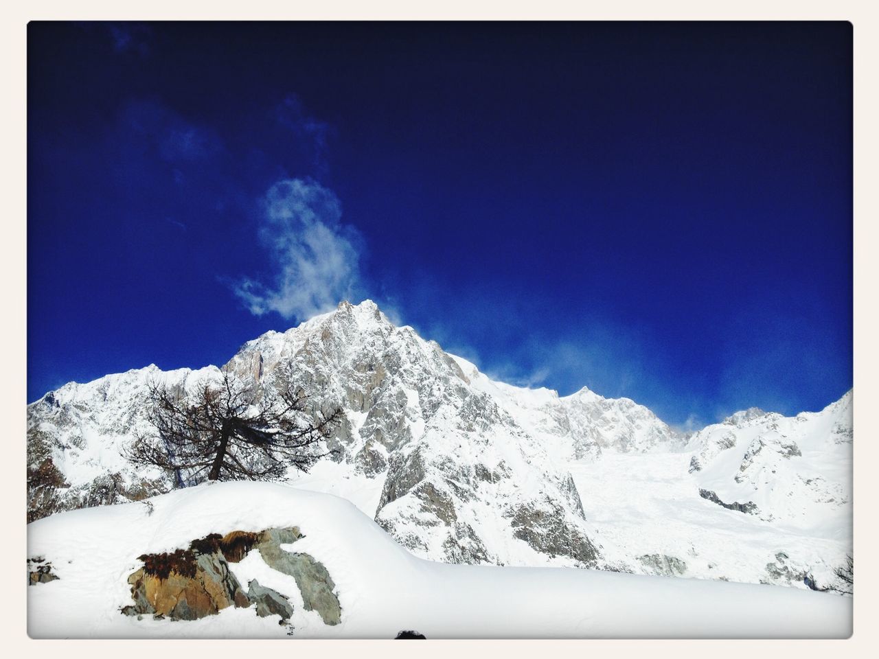 snow, winter, cold temperature, mountain, season, tranquil scene, transfer print, scenics, tranquility, beauty in nature, weather, snowcapped mountain, nature, mountain range, landscape, sky, blue, covering, auto post production filter, white color