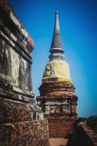 Low angle view of temple building against sky