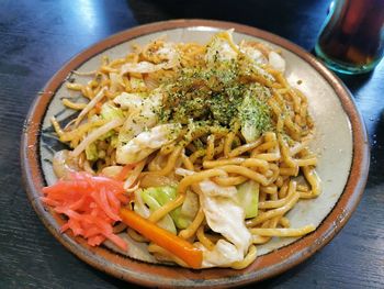 High angle view of food served in plate