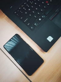 High angle view of laptop on table