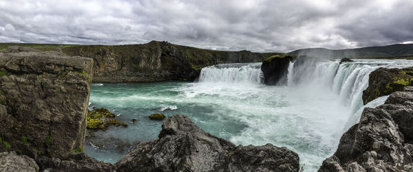 Peaceful scene at godafoss in the north of iceland on a lightly overcast summer day