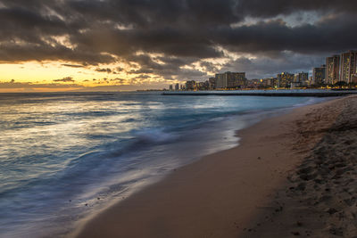 Scenic view of sea against sky during sunset