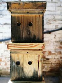 Close-up of rusty metal on wood