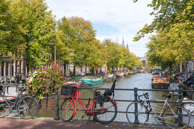 Bicycles on canal in city