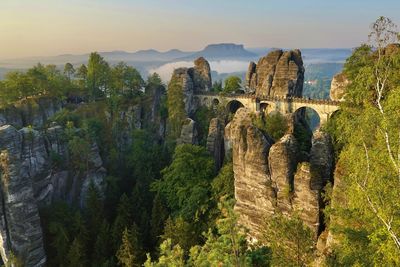 Panoramic view of rock formations against sky