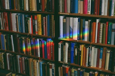 Full frame shot of books in shelf