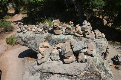 High angle view of stones on rocks