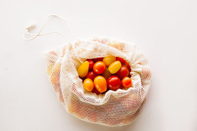 High angle view of fruits in basket