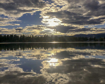 Scenic view of lake against sky during sunset