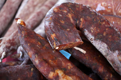 Close-up of meat on barbecue grill