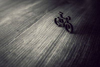 High angle view of bicycle on table