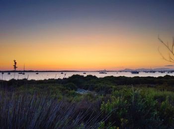 Scenic view of beach against sky during sunset