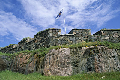 Low angle view of castle against cloudy sky