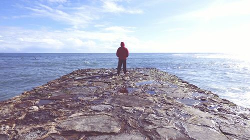 Rear view of man standing on beach