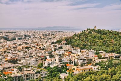 High angle view of townscape against sky