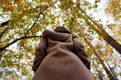 Low angle view of person hanging on tree