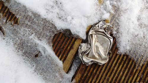 High angle view of frozen water