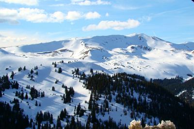 Panoramic view of snowcapped mountains against sky