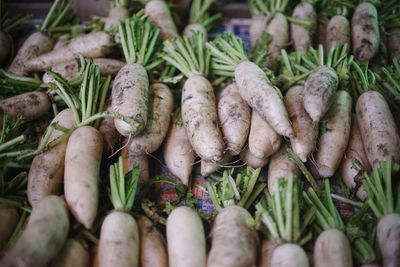 High angle view of vegetables for sale at market stall