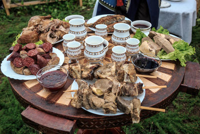 High angle view of food on table