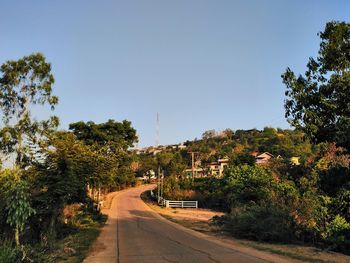 Road amidst trees against clear sky