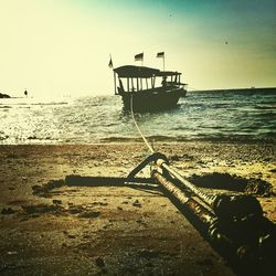 Lifeguard hut on beach against clear sky