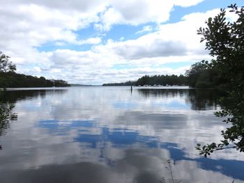 Scenic view of lake against cloudy sky