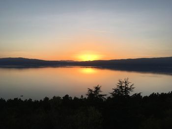 Scenic view of calm lake at sunset