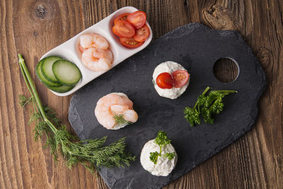 High angle view of food on table
