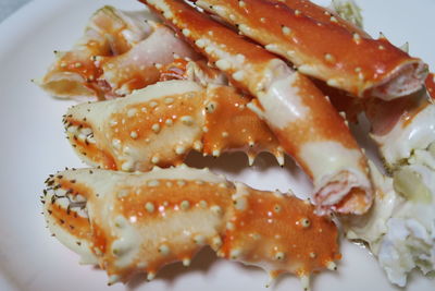 High angle view of fish served in plate