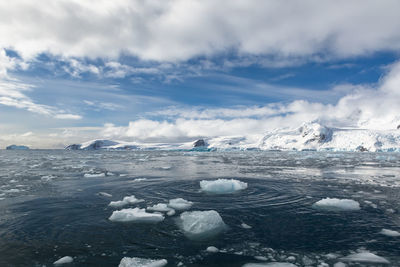 Frozen lake against sky during winter